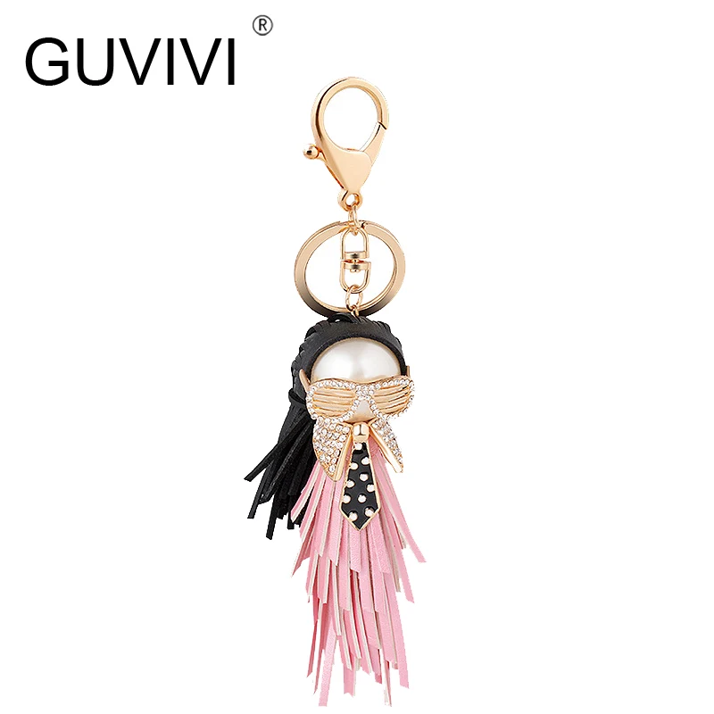 2016 GUVIVI Gold PU Leather Tassel Monster Keychain car Key Chain Cars Ring Women Handbag Bag Accessories | Украшения и