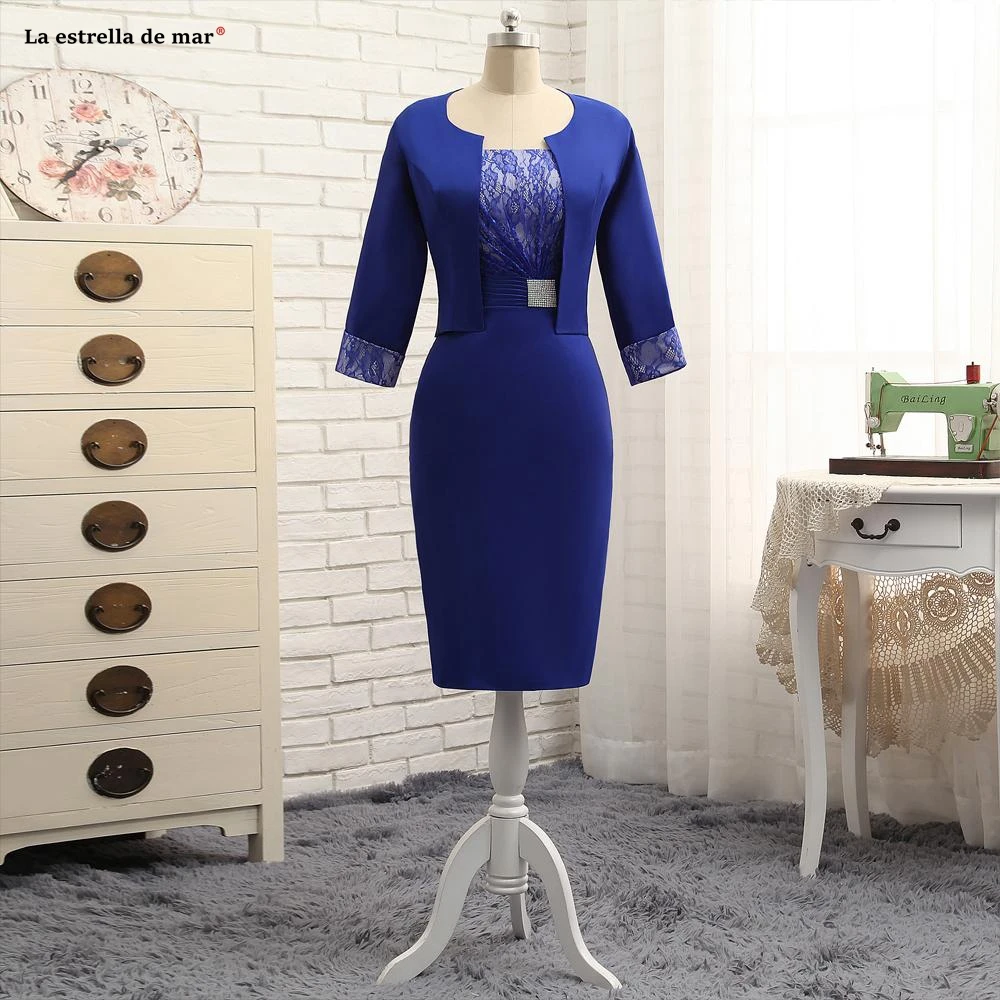 New Lace Satin 3/4 Sleeve Jacket Sexy Mermaid Royal Blue Mermaid mother bride dress Tea-Length Wedding Guest gown Real photo
New Lace Satin 3/4 Sleeve Jacket Sexy Mermaid Royal Blue Mermaid mother bride dress Tea-Length Wedding Guest gown Real photo