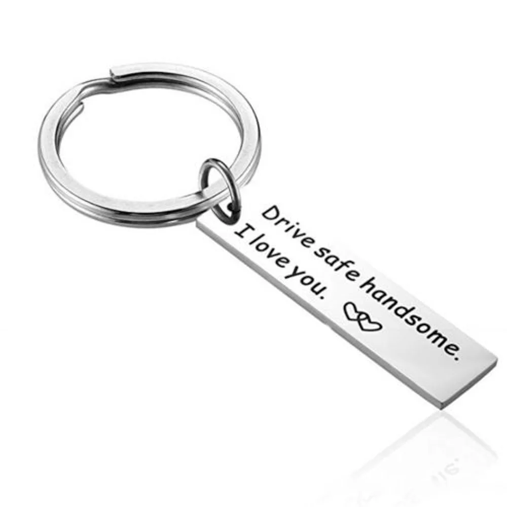 2pcs Stainless Steel Keychain engrave Key Holder Drive safe handsome I love you Pendant Car KeyChain Keyring Best Gift | Украшения и