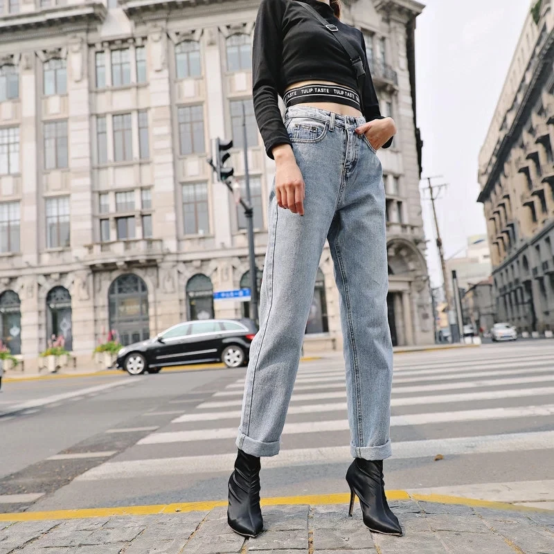 

Vintage Boyfriend Jeans For Women High Waist Loose Straight Leg Trousers Woman Casual Cowboy Mom Style Denim Pants