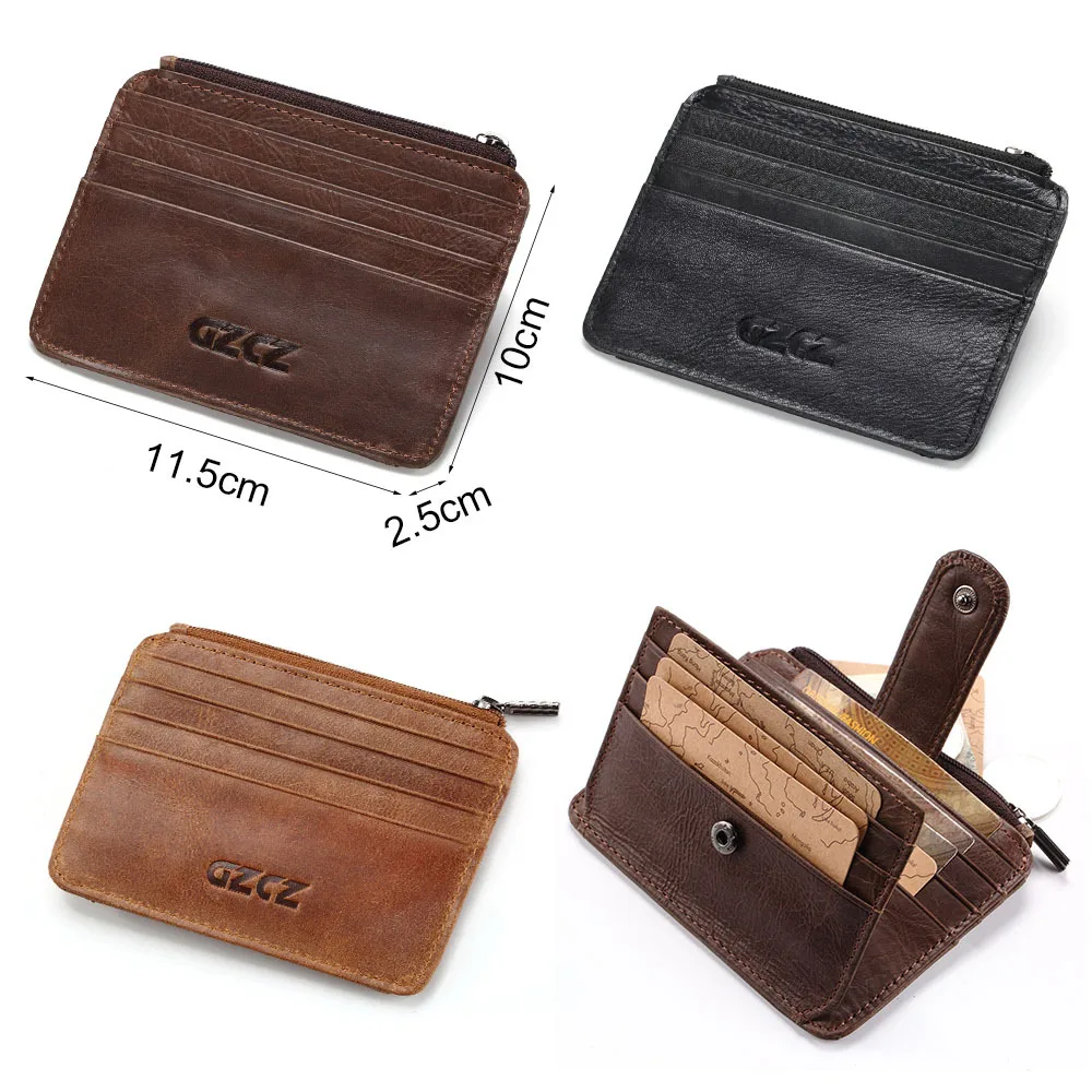 Genuine Leather Credit Card Holder Coin Pocket Purse Men Wallet Hasp Zipper Design Female Women Fashion Mini Money | Багаж и сумки