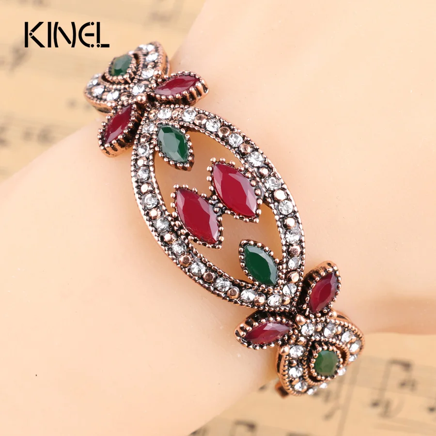 Женский браслет Kinel винтажный золотого цвета с отверстиями и стразами|resin bracelet|gold
