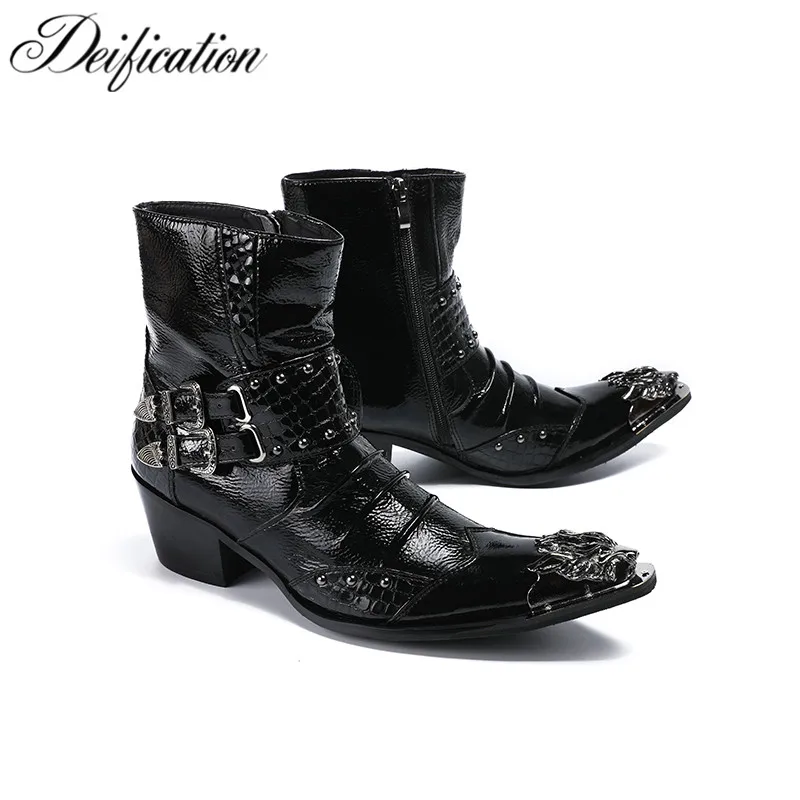 Deification High Heels Punk Style Leather Men Shoes Military Cowboy Ankle Boots Metal Pointy Toe Lace Up Buckle Straps Shoes Men
Deification High Heels Punk Style Leather Men Shoes Military Cowboy Ankle Boots Metal Pointy Toe Lace Up Buckle Straps Shoes Men