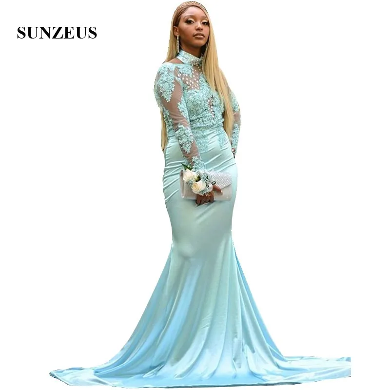 Mermaid High Neck Long Sleeves Prom Gowns 2019 Appliques Illusion Bodice Long Party Dress Women Robe Soiree
Mermaid High Neck Long Sleeves Prom Gowns 2019 Appliques Illusion Bodice Long Party Dress Women Robe Soiree