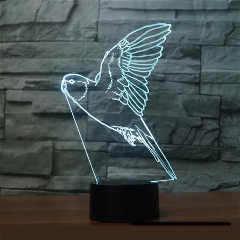 

Parrot 3D Light Led Acrylic Visual Creative Touch Illusion Led Night Light 7 color change 3d Lamp Lovely cartoon children's toys