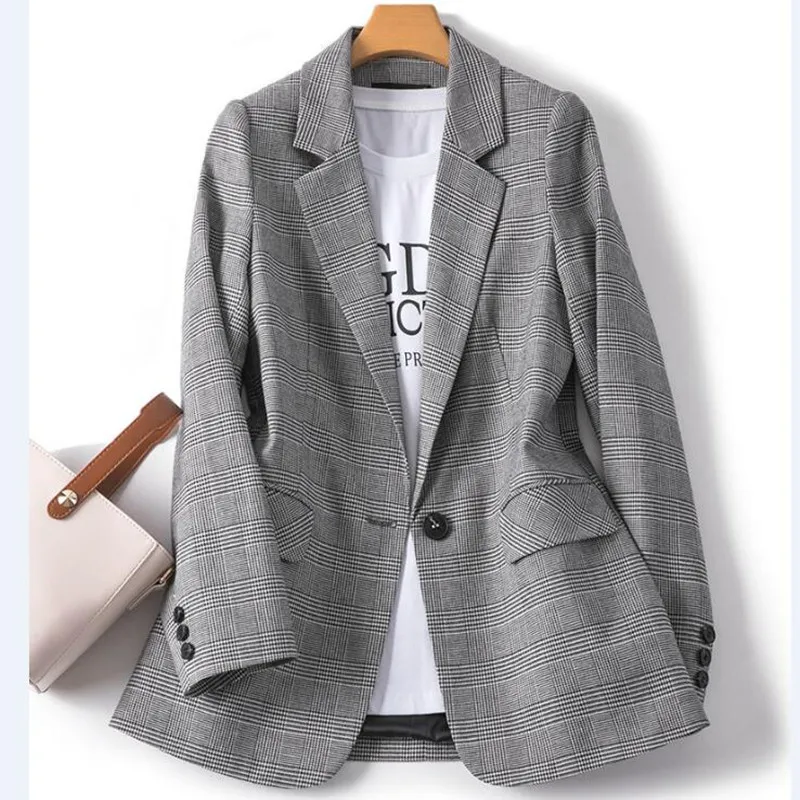 Vintage Office Ladies Plaid Blazer Long Sleeve Loose Houndstooth Suit Coat Jacket Women Blazers Female 2021 Spring Autumn Tops
Vintage Office Ladies Plaid Blazer Long Sleeve Loose Houndstooth Suit Coat Jacket Women Blazers Female 2021 Spring Autumn Tops