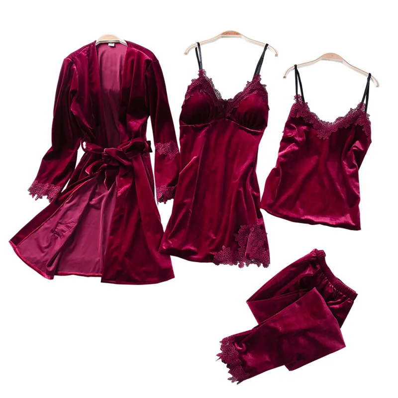 Autumn Winter Warm Pajamas Set 4PC Women Sexy Pajamas Sleepwear For Women Sleeveless Strap Nightwear Long Pant Robe
Autumn Winter Warm Pajamas Set 4PC Women Sexy Pajamas Sleepwear For Women Sleeveless Strap Nightwear Long Pant Robe