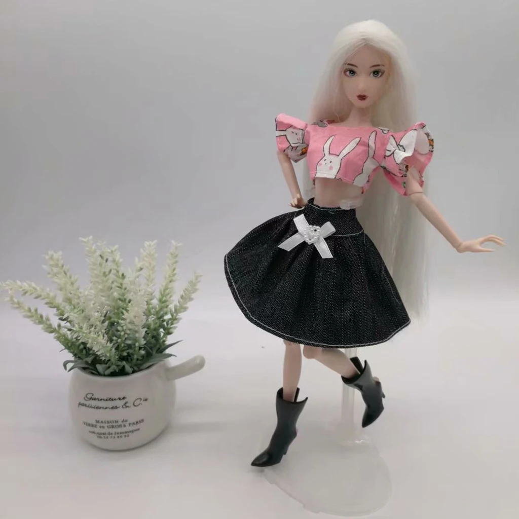 Модная одежда с коротким рукавом топы кроликом и джинсовое платье юбки для кукол