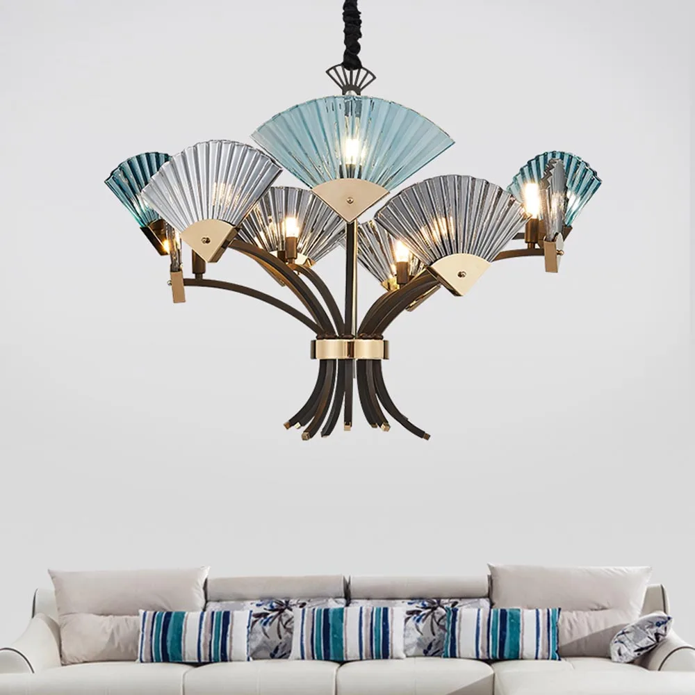 Шандельер с освещением Postmodern Luxury Crystal Fan Lampshade Chandelier Lamp Lighting Fixtures 6/9/12 Lights Light Fixture Kit Home Decor Luminaire.