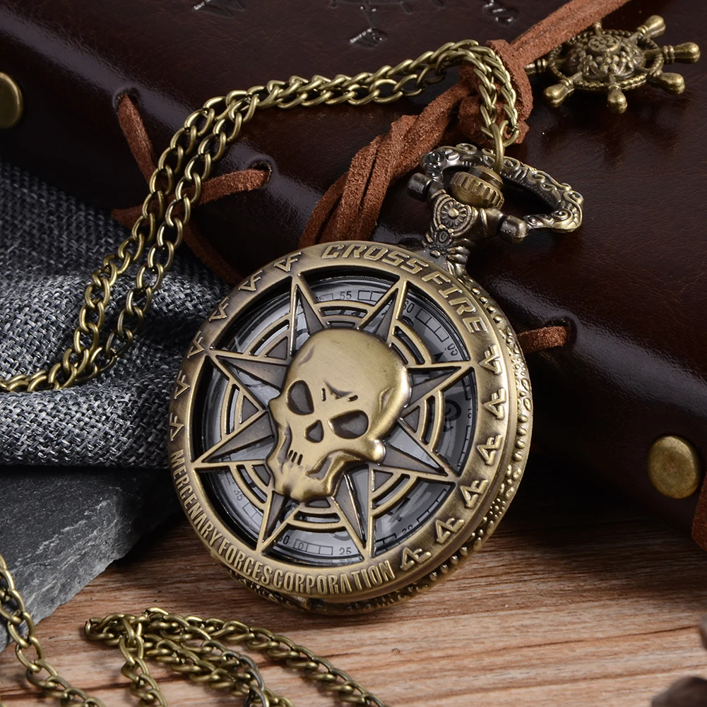 Vintage Bronze Steampunk Quartz Pocket Watch Halloween Carribean Pirate Skull Head Horror with Chain for Men Pendant Necklace
Vintage Bronze Steampunk Quartz Pocket Watch Halloween Carribean Pirate Skull Head Horror with Chain for Men Pendant Necklace