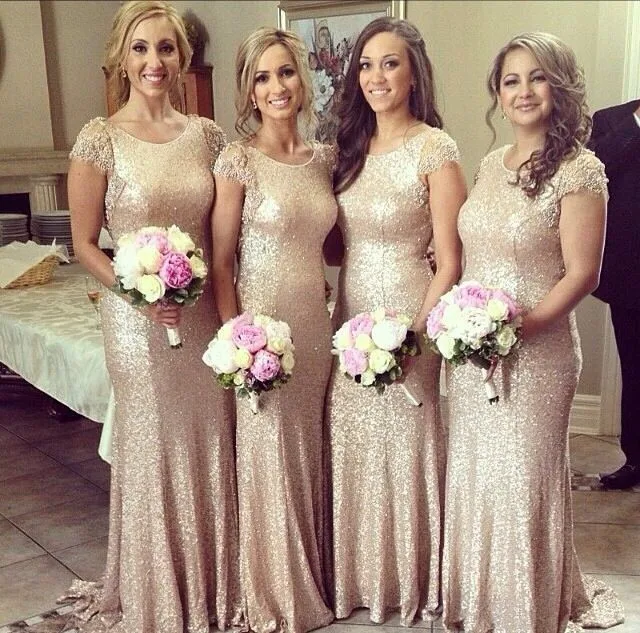 Rose Gold Cheap Bridesmaid Dresses Under 50 Mermaid Cap Sleeves Sequqins Beaded Long Wedding Party Dresses For Women
Rose Gold Cheap Bridesmaid Dresses Under 50 Mermaid Cap Sleeves Sequqins Beaded Long Wedding Party Dresses For Women