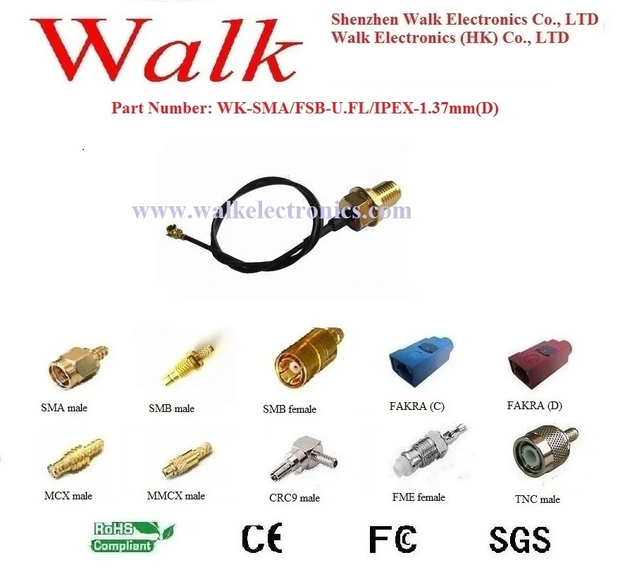 SMA female to U.FL IPEX cable, SMA female straight bulkhead to U.FL IPEX female right angle with 1.37mm(D) cable
SMA female to U.FL IPEX cable, SMA female straight bulkhead to U.FL IPEX female right angle with 1.37mm(D) cable