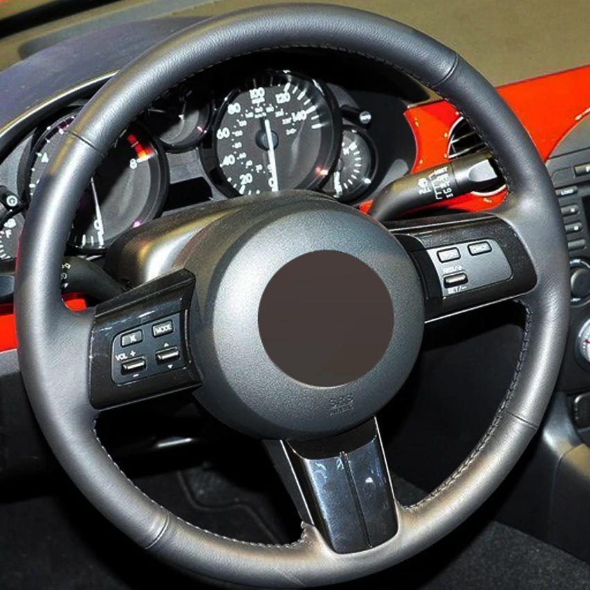 Черная кожаная мужская прошитая вручную чехол рулевого колеса автомобиля для Mazda