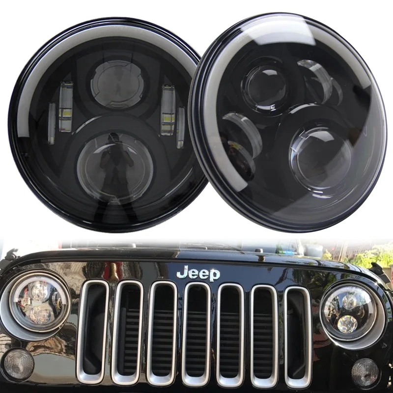 

7 Inch 60W LED Auto Round Headlight Turn Signal Lights DRL Halo Angel Eye Lamp With 7" Bracket For Jeep Wrangler JK TJ LJ