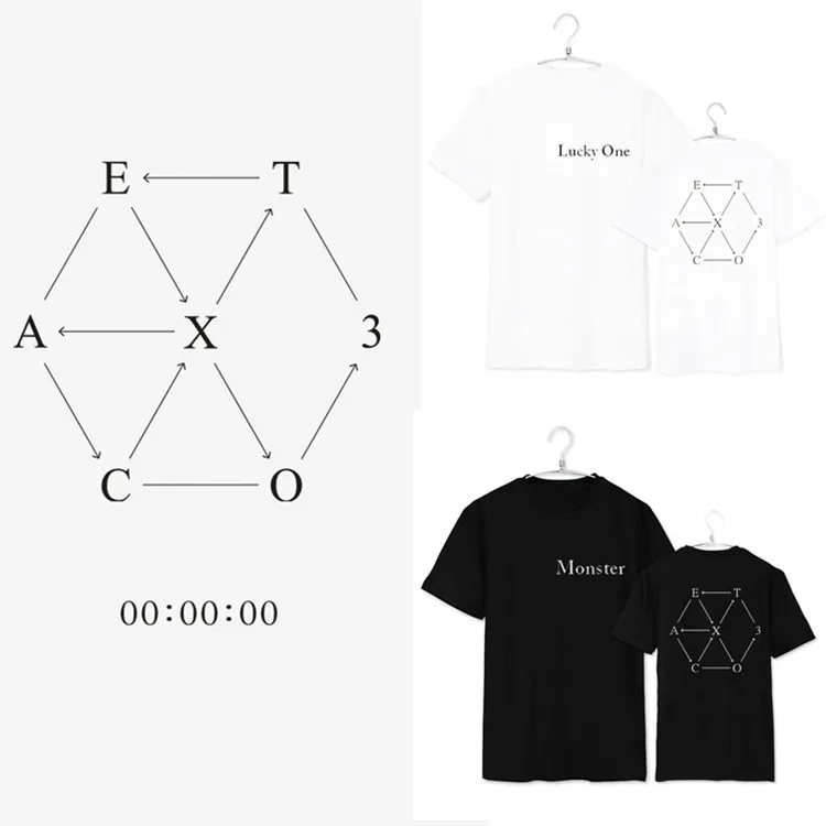 KPOP EXO 2016 новая летняя белая мужская и черная хлопковая футболка с коротким