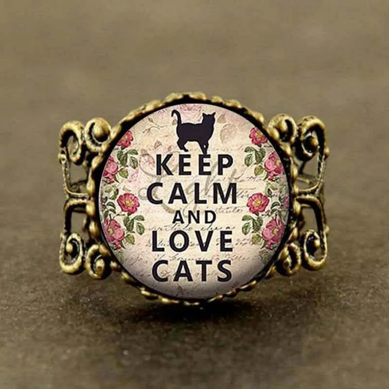 New Trendy Keep Calm And Love Cats Quote Photo Ring Cat Lovers' Jewelry Animal Glass Cabochon Ring
New Trendy Keep Calm And Love Cats Quote Photo Ring Cat Lovers' Jewelry Animal Glass Cabochon Ring