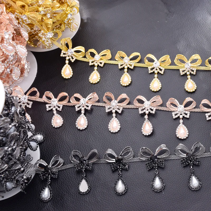 5 yards exquisite handmade bowknot bridal dress belt sew on patches rose gold plating cute rhinestone appliques for clothing
5 yards exquisite handmade bowknot bridal dress belt sew on patches rose gold plating cute rhinestone appliques for clothing