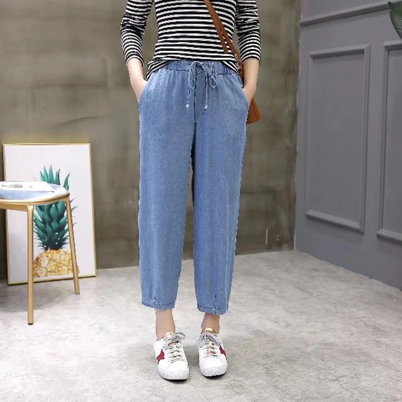 Women Jeans Streetwear Pockets Denim Harem Pants Autumn Elastic Waist Ankle-Length For Female Blue Trousers
Women Jeans Streetwear Pockets Denim Harem Pants Autumn Elastic Waist Ankle-Length For Female Blue Trousers