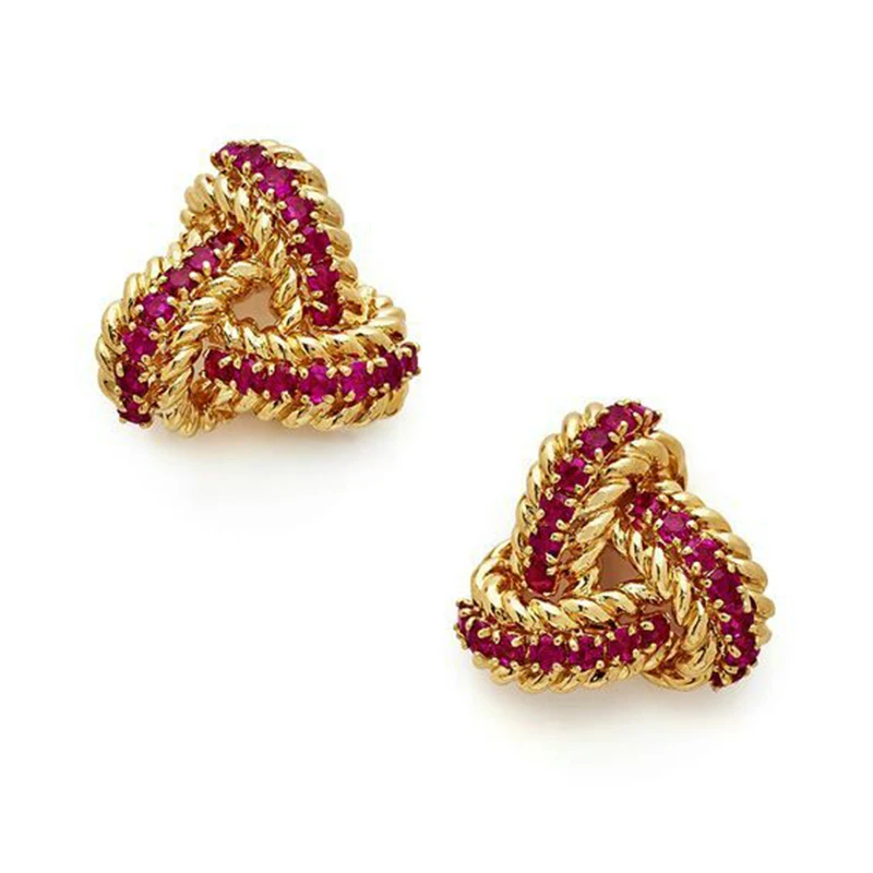 Fashion Winding Design Twist Rose Red Rhinestone Stud Earrings Yellow Gold Color Full Micro Paved CZ Studs Earrings Gift Z4M113
Fashion Winding Design Twist Rose Red Rhinestone Stud Earrings Yellow Gold Color Full Micro Paved CZ Studs Earrings Gift Z4M113