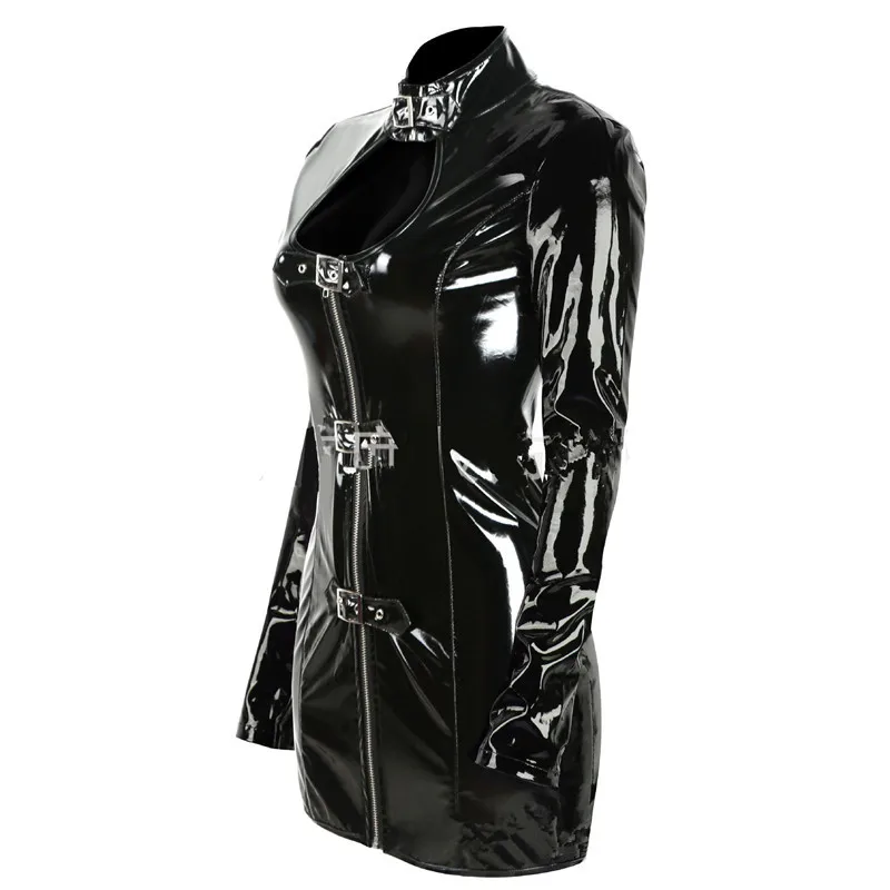 Long sleeve buckle neck PVC short dresses zip up to bust latex bodycon dress high collar black PVC mini dress open bust dresses
Long sleeve buckle neck PVC short dresses zip up to bust latex bodycon dress high collar black PVC mini dress open bust dresses