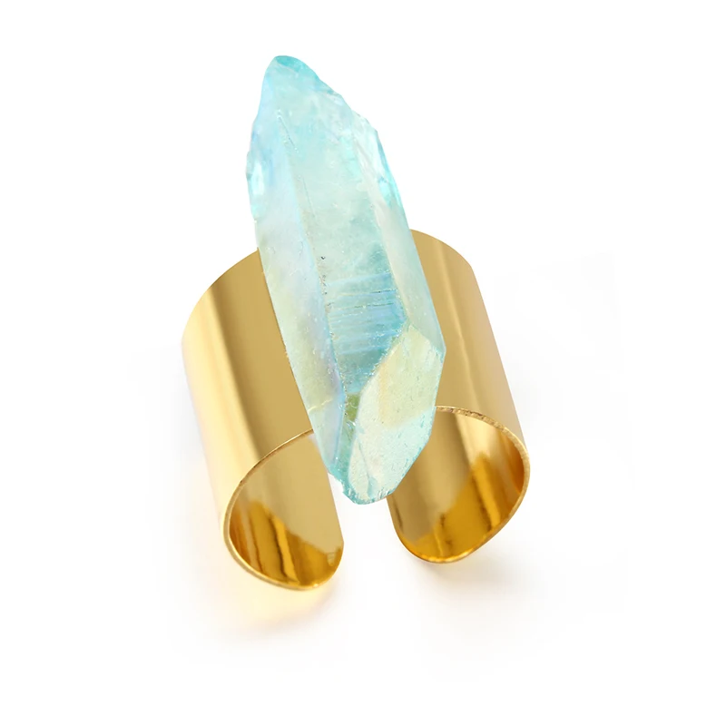 Boho Druzy Кристалл натуральный камень кольцо Adjustabe для женщин и мужчин ювелирные