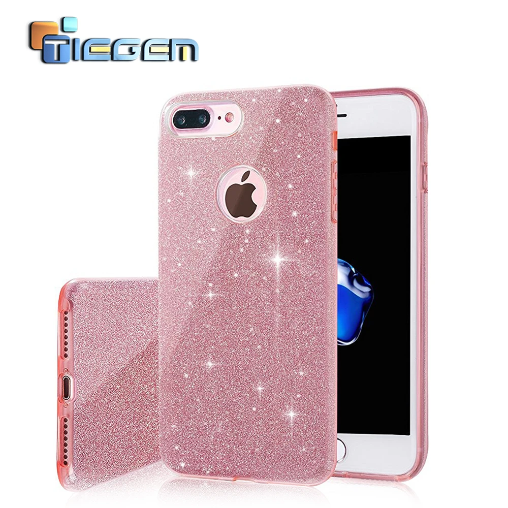 

For iPhone 7 7Plus Bling Glitter Gradient Case Ultra Thin Sparkle 3 Layer Hybrid Semi-transparent for iPhone7 7 Plus Phone Cases