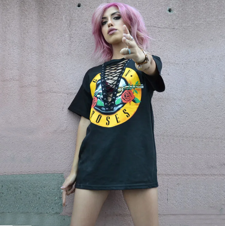 Новый 2018 футболка с круглым вырезом футболки пушки и розы Футболка принтом Для