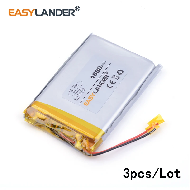 3pcs /Lot 823759 1800MAH 3.7V lithium Li ion polymer rechargeable battery mobile power equipment For E-book tablet pc PDA Tools |