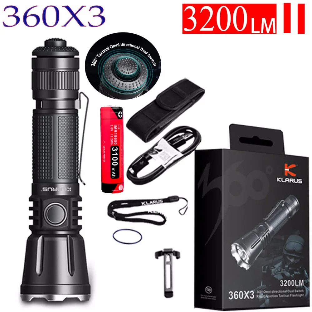 Klarus 360X3 360 degrees Tactical Flashlight CREE XHP70.2 max 3200 lumen throw 283 meter Micro-USB Charging Port outdoor torch 
Klarus 360X3 360 degrees Tactical Flashlight CREE XHP70.2 max 3200 lumen throw 283 meter Micro-USB Charging Port outdoor torch