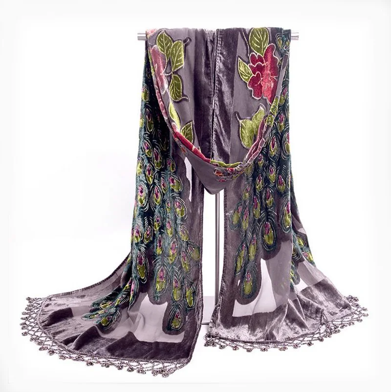 Gray Handmade Beaded Embroidery Shawl Scarf Chinese Style Women Velvet Silk Scarves Peacock Flower Wrap Tassels Bufanda NP058
Gray Handmade Beaded Embroidery Shawl Scarf Chinese Style Women Velvet Silk Scarves Peacock Flower Wrap Tassels Bufanda NP058