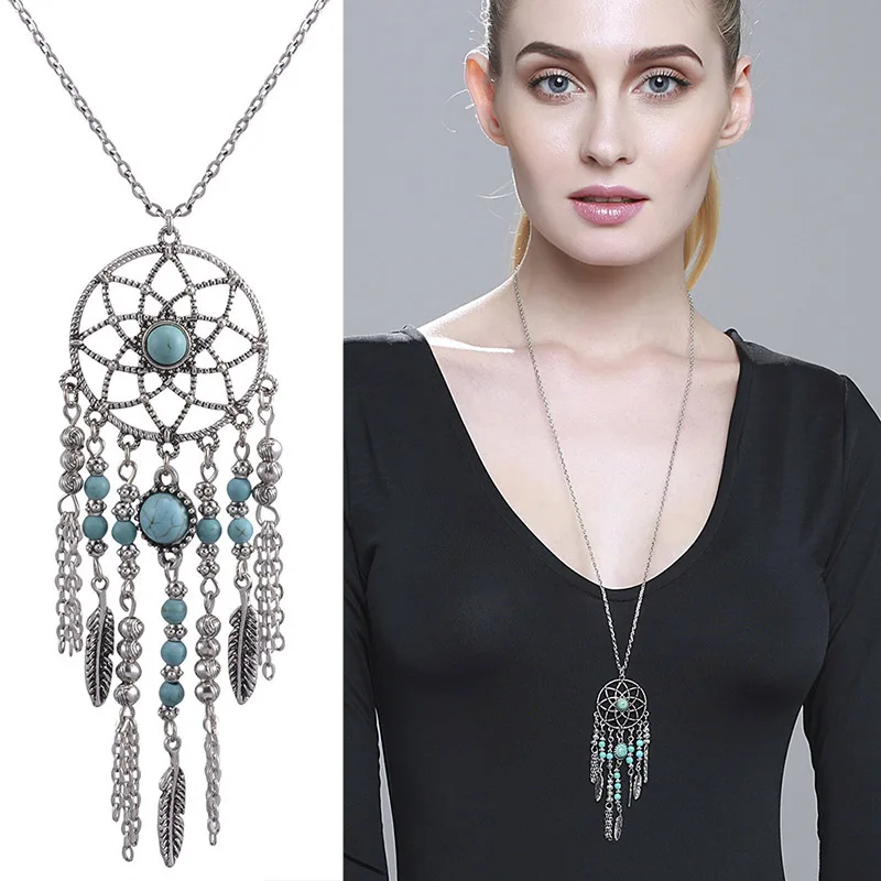Женское ожерелье с подвеской Ловец снов|feather pendant necklace|silver necklacenecklace women |