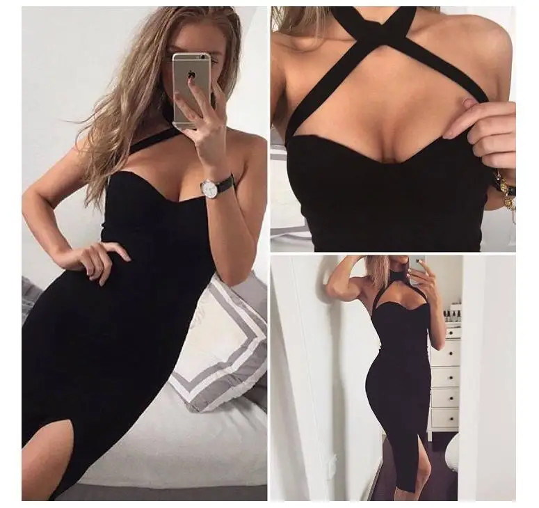 women sexy Dresses polyester solid color summer new hanging neck backless split the fork hip dress Slim nightclub pencil dress
women sexy Dresses polyester solid color summer new hanging neck backless split the fork hip dress Slim nightclub pencil dress