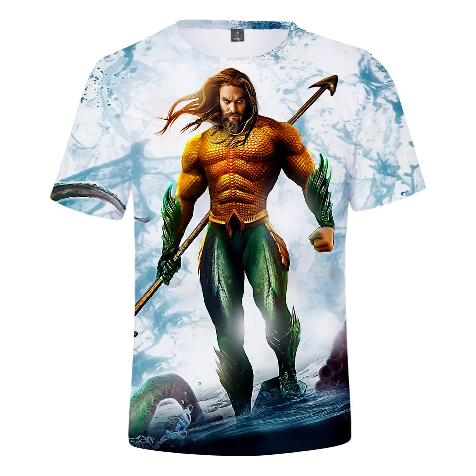 Aquaman серия Повседневная свободная Мужская футболка большого размера летняя с