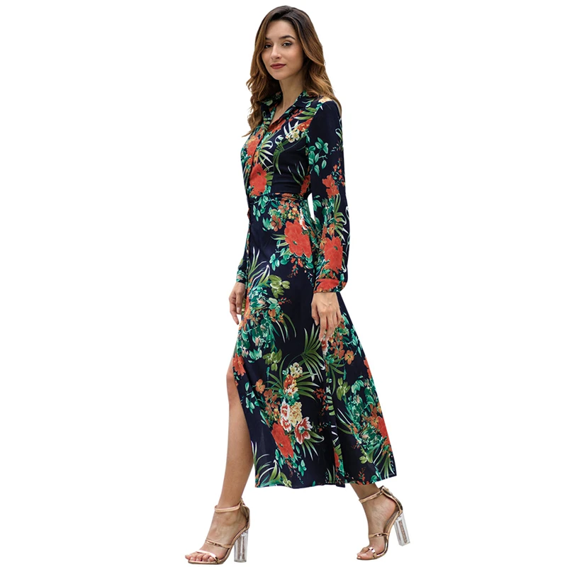 Jelics Women's 2019 spring new long-sleeved single breasted turn-down bohemian print maxi dress elegant casual party dress
Jelics Women's 2019 spring new long-sleeved single breasted turn-down bohemian print maxi dress elegant casual party dress