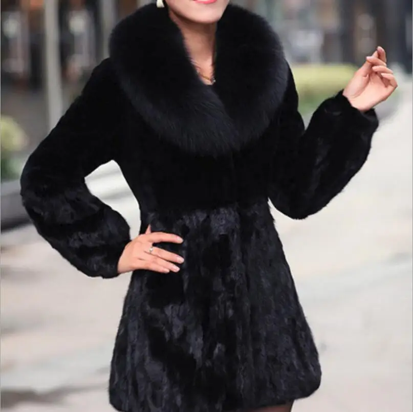 Autumn and winter imitation rabbit fur big fur collar female long coat imitation suede stitching thick warm female coat jacket
Autumn and winter imitation rabbit fur big fur collar female long coat imitation suede stitching thick warm female coat jacket