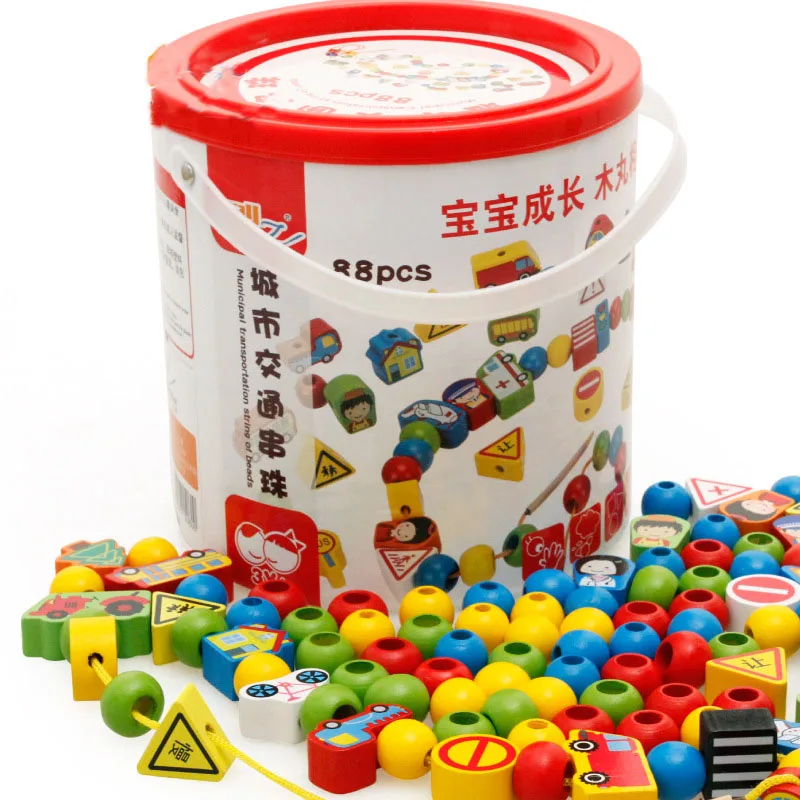 Деревянный цифровой письмо нанизывая резьбы бусы игрушки Дети DIY 3D головоломки