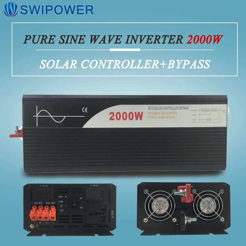 pure sine wave solar power inverter 2000w 12V/24V DC to AC 120V/220V with solar controller with bypass
pure sine wave solar power inverter 2000w 12V/24V DC to AC 120V/220V with solar controller with bypass