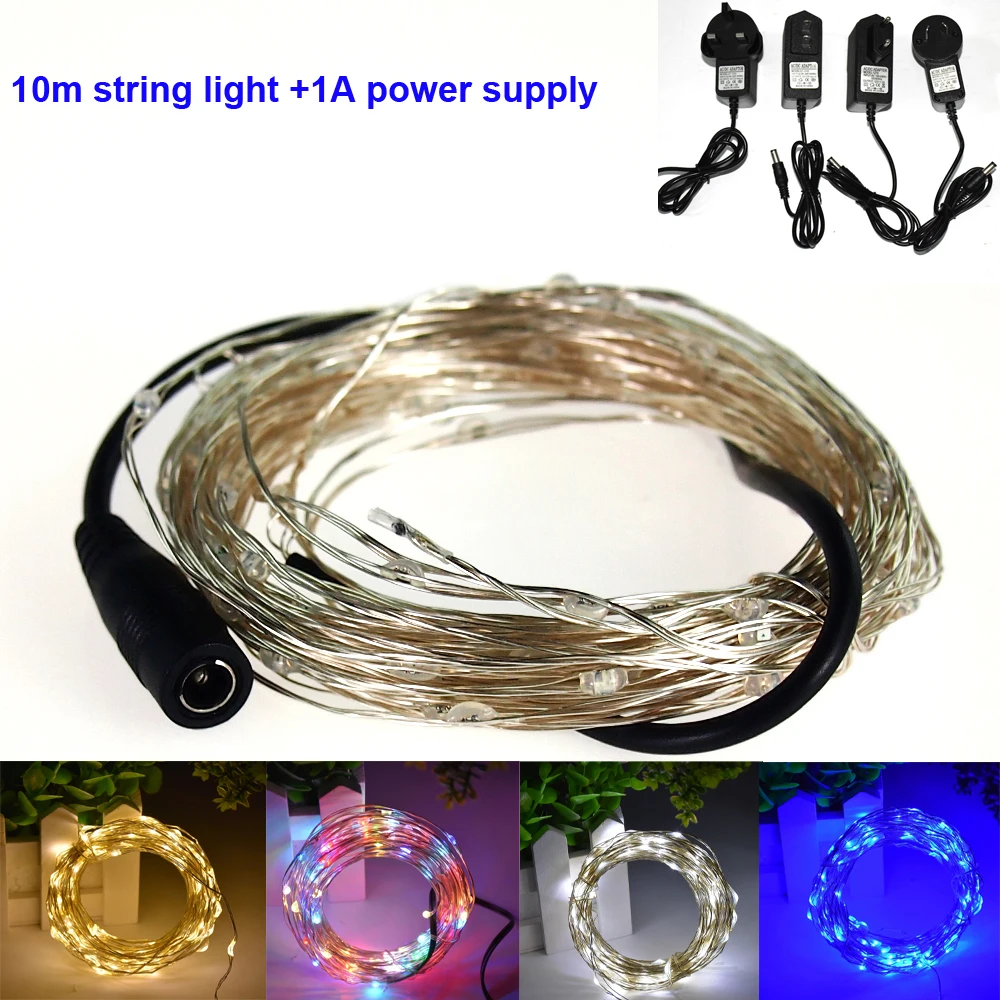 DC12V 10M 100 led LED Silver Color Copper Wire Fairy String Lights lamp+12V 1A adapter for Christmas Holiday Wedding and Party
DC12V 10M 100 led LED Silver Color Copper Wire Fairy String Lights lamp+12V 1A adapter for Christmas Holiday Wedding and Party