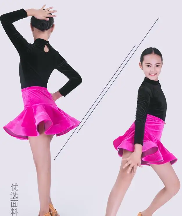 Детская латинская юбка для латинских танцев Rumba cha salsa tango vestido latino красное розовое