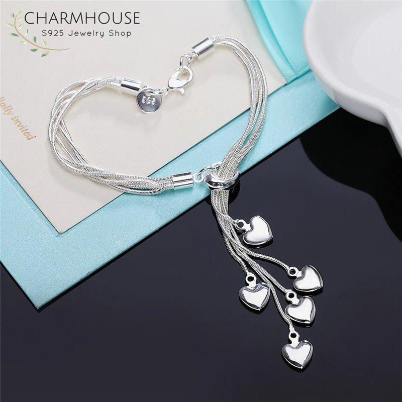 Pure 925 Silver Bracelets for Women 5 Snake Chains Heart Bracelets & Bangles Wristband Pulseira Femme Fashion Jewelry Wholesale
Pure 925 Silver Bracelets for Women 5 Snake Chains Heart Bracelets & Bangles Wristband Pulseira Femme Fashion Jewelry Wholesale