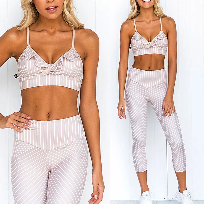 Women Yoga Suit Crop Tops with Pants Striped Print Strappy V Neck Slim Fit Clothing Set MC889
Women Yoga Suit Crop Tops with Pants Striped Print Strappy V Neck Slim Fit Clothing Set MC889
