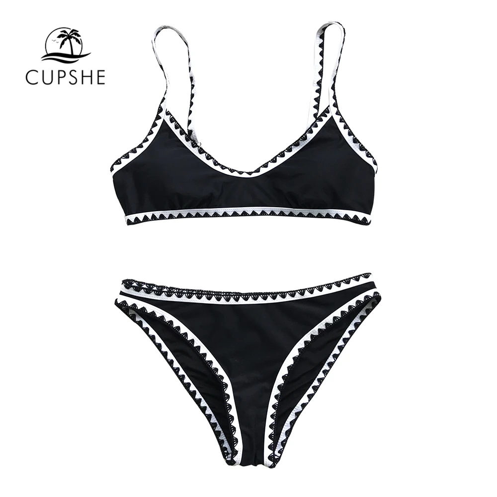 Женский купальник бикини CUPSHE черно белый с крючком на спине 2020|Купальники| |