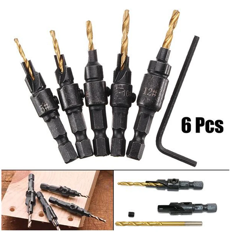 WENXING 5pcs Countersink Drill Woodworking Drill Bit Set Drilling Pilot Holes For Screw Sizes #5 #6 #8 #10 #12
WENXING 5pcs Countersink Drill Woodworking Drill Bit Set Drilling Pilot Holes For Screw Sizes #5 #6 #8 #10 #12