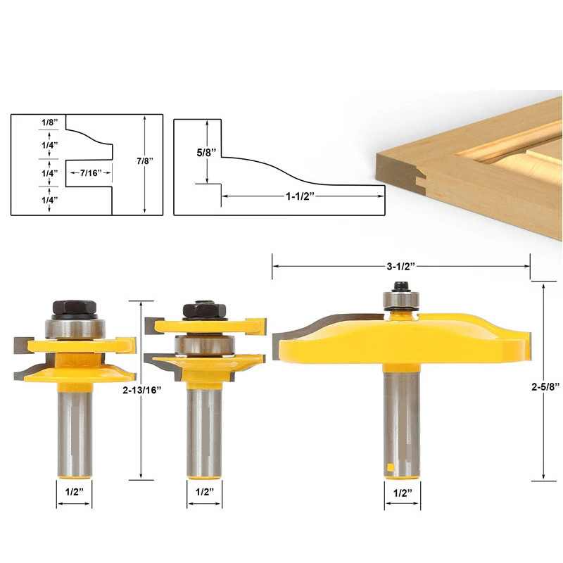 Free shipping 3pcs 12.7mm Shank high quality Tongue & Groove Joint Assembly Router Bit Set 1/2" Stock Wood Cutting Tool
Free shipping 3pcs 12.7mm Shank high quality Tongue & Groove Joint Assembly Router Bit Set 1/2" Stock Wood Cutting Tool