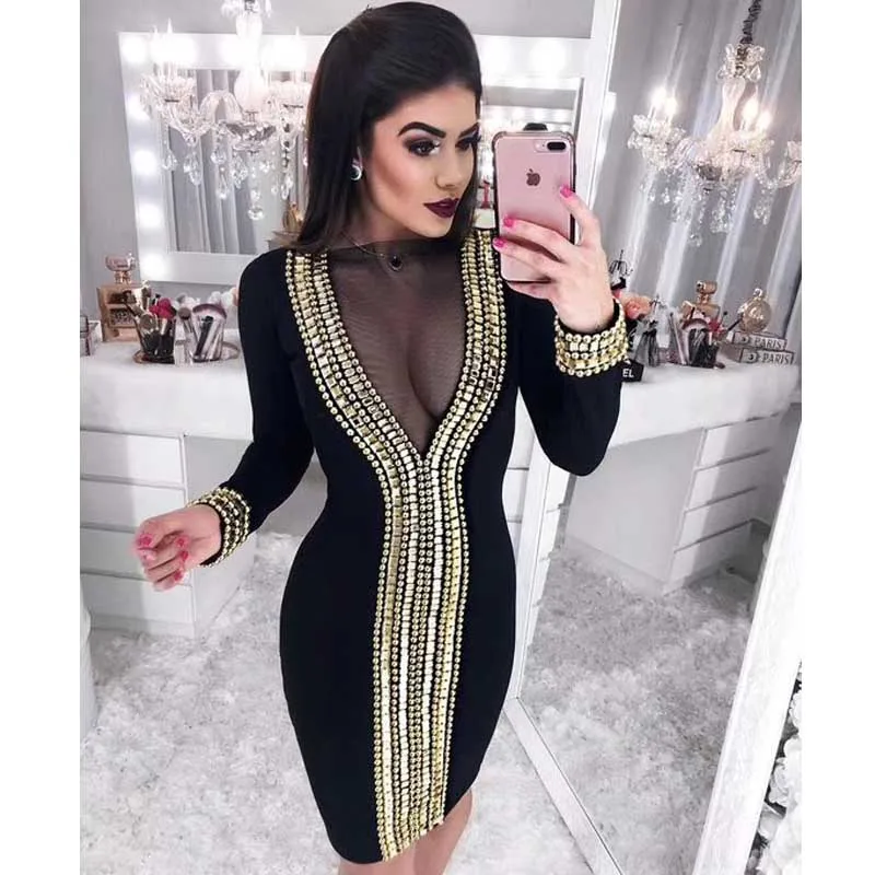 wholesale 2020 Newest Women Black Long sleeve Beading Sexy perspective Celebrity Cocktail party bandage dress(L2925)
wholesale 2020 Newest Women Black Long sleeve Beading Sexy perspective Celebrity Cocktail party bandage dress(L2925)