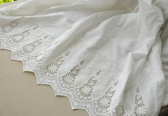 3 yards Bilateral Symmetry White 100% Cotton Openwork Embroidery Lace Fabric Skin-friendly Soft Summer Dress Lace Fabric 1yards
3 yards Bilateral Symmetry White 100% Cotton Openwork Embroidery Lace Fabric Skin-friendly Soft Summer Dress Lace Fabric 1yards