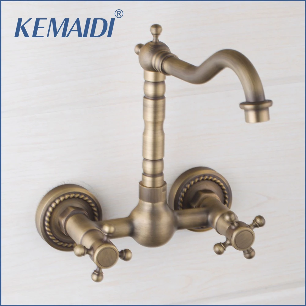 KEMAIDI Bathroom Faucet Wall Mounted Faucets Solid Antique Brass Waterfall Mixer Swivel Dual Control Tiles Design Handle | Обустройство