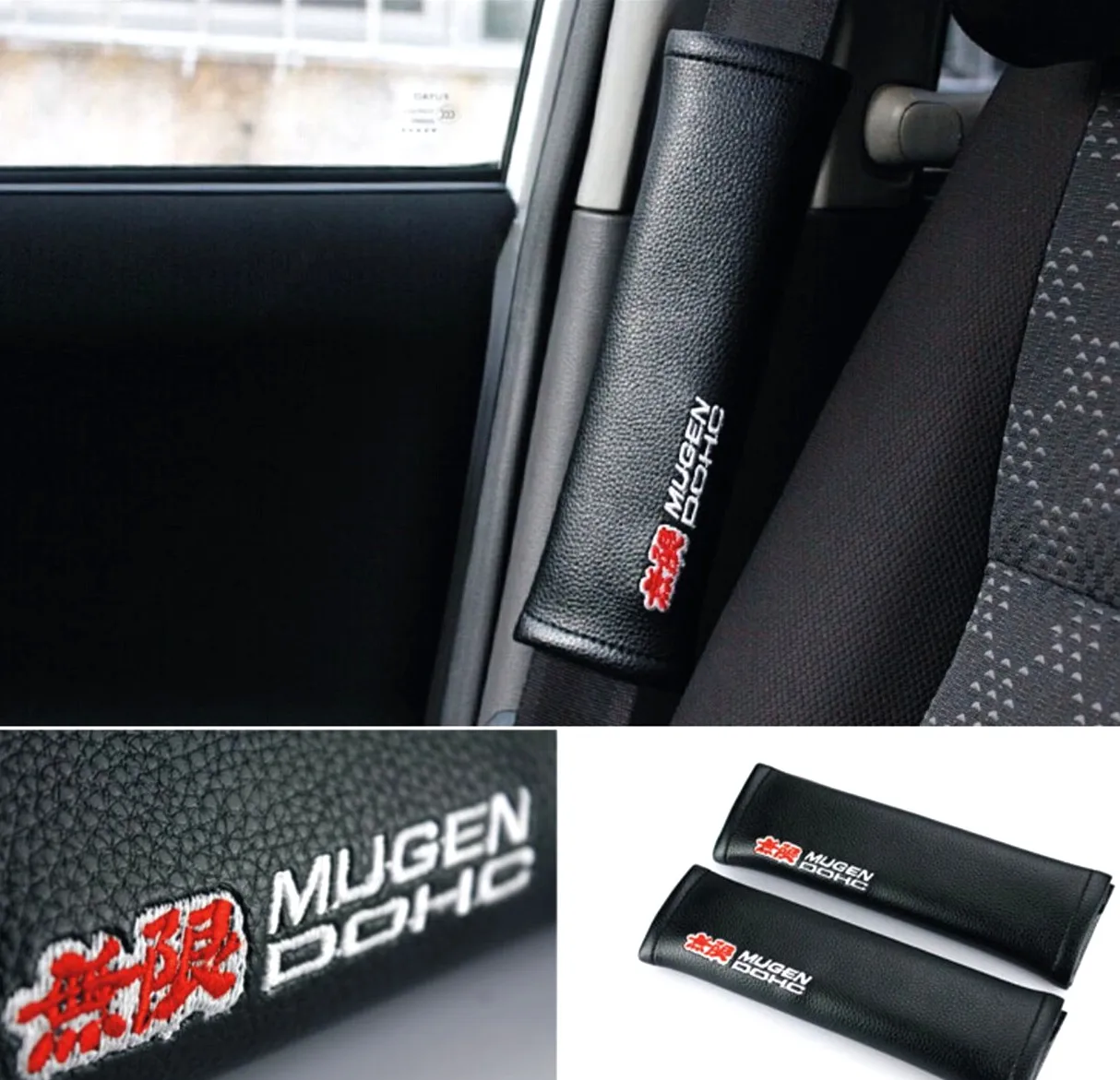2 шт. накладки на автомобильные сиденья Mugen Power из натуральной кожи черного