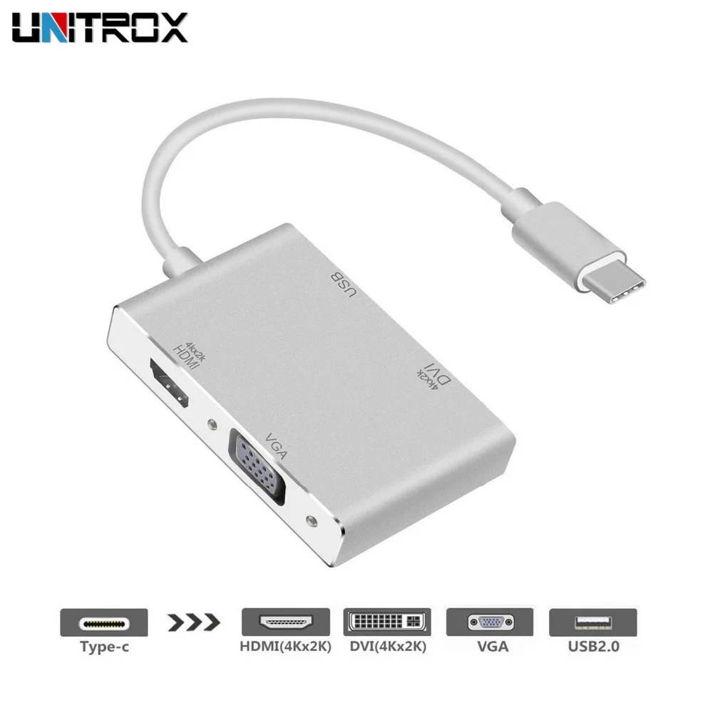 4 в 1 USB 3 type C к HDMI DVI 4K VGA 0 адаптер конвертер для ноутбука Apple MacBook/MacBook Pro/Google Chromebook Pixel