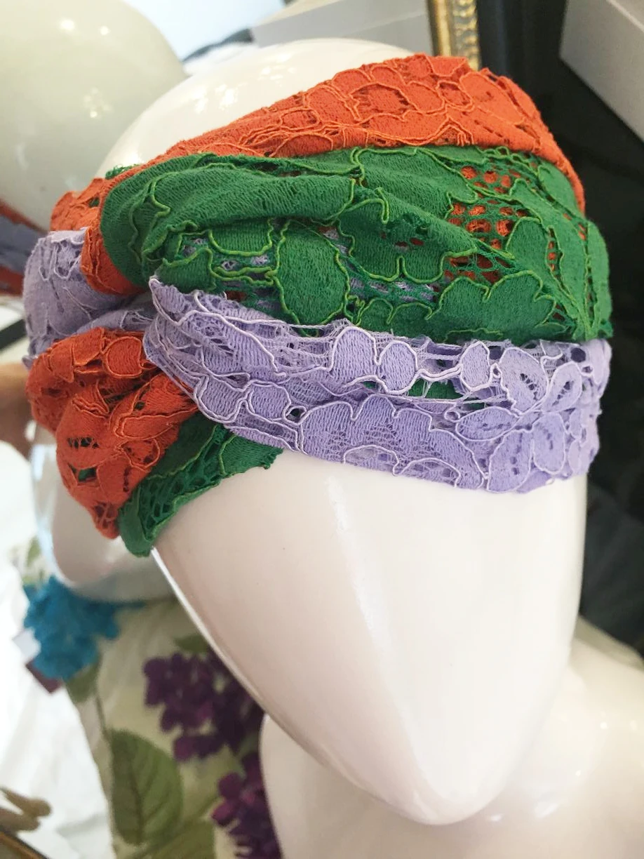 Богемная повязка для волос Boho эластичная на голову девочек синяя крест Цветочные